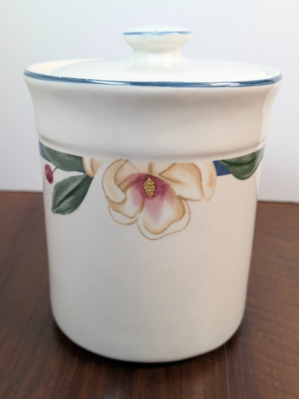 Savannah Grove Extra Large Canister Lid Stoneware Magnolia Floral